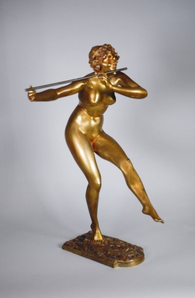 Paul PHILIPPE (1870-1930) Nu jouant de la flûte.
Epreuve en bronze à patine dorée...
