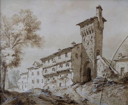 BERNARDI (XXe siècle) Porte de l'escure (Alby).
Aquarelle et rehauts de gouache signée...