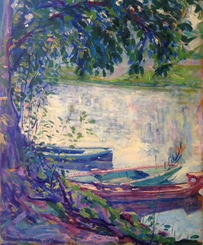 William MALHERBE (1884-1951) Paysage à la rivière.
Huile sur panneau signé en bas...