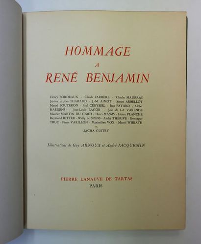 Hommage à René BENJAMIN. Paris, Lanauve de...