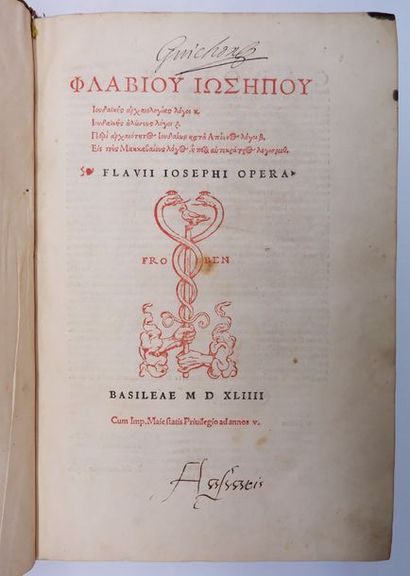 null Flavius JOSEPH. Opera. Bâle, Froben, 1544. In-folio, veau brun, dos à 6 nerfs...