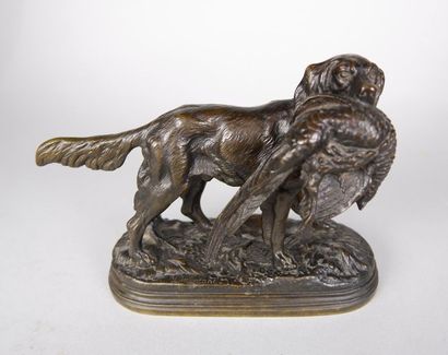 null Alfred DUBUCAND (1828-1894)
Chien rapportant un faisan vénéré.
Epreuve en bronze....