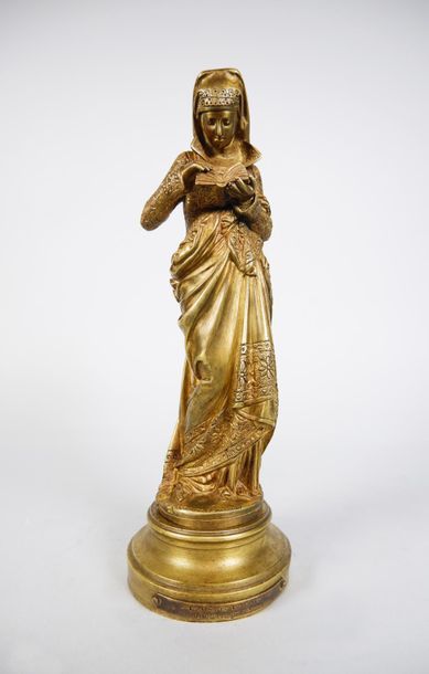 null CARRIER-BELLEUSE (1824-1887)
La liseuse.
Epreuve en bronze à patine dorée. Fonte...