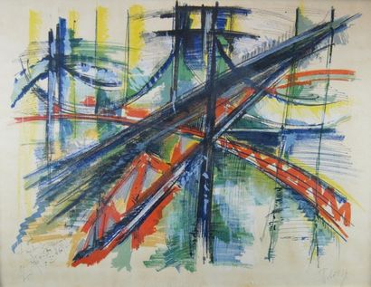 null Roger LERSY (1920-2004)
Abstraction.
Lithographie dédicacée.
55 x 75 cm