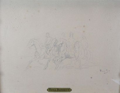  Rosa BONHEUR (1822-1899) Les cavaliers. Dessin à la mine de plomb, cachet de l'atelier...