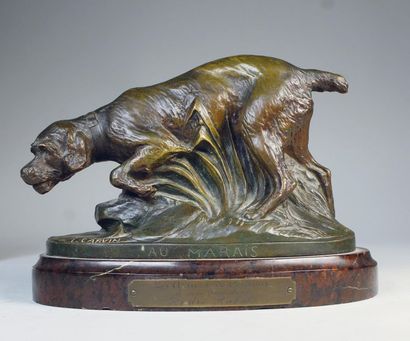 null Louis-Albert CARVIN (1875-1951) 
«Au marais». 
Epreuve en bronze à patine brun...