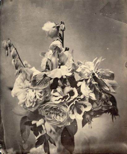Charles NEGRE (Grasse 1820-1880) Vanité, bouquet de fleurs fanées (roses, pivoines,...