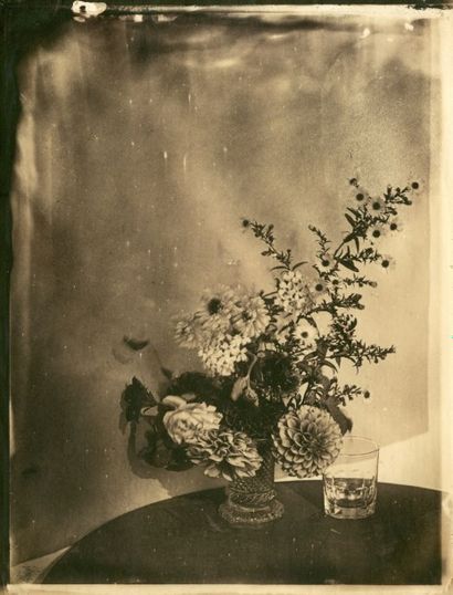 Jules MICOL (Rive-de-Gier 1822-[?] 1900) Vase de fleurs (rose, dahlias, asters) et...