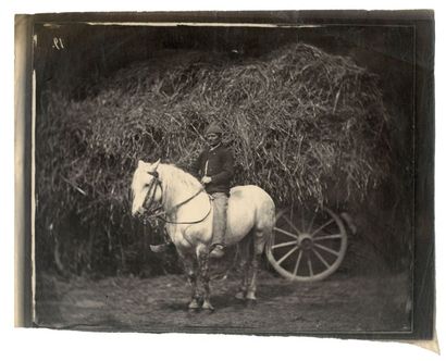 Adolphe BRAUN (Besançon 1812-Dornach 1877) Cavalier devant une charrette de paille....