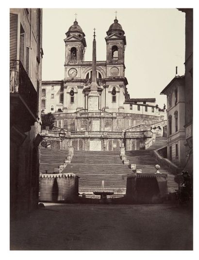 James Anderson (1813-1877) Rome, les escaliers place d'Espagne, l'église de la Trinité-des-Monts...