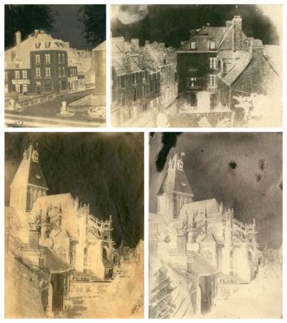 Alphonse de BREBISSON (Falaise 1798-1872) 4 Négatifs papier, procédé Talbot: -Rue...