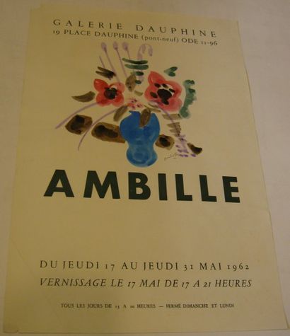 AMBILLE Paul, Né en 1930 Galerie Dauphine, Paris, 1962, aquarelle originale, signature...