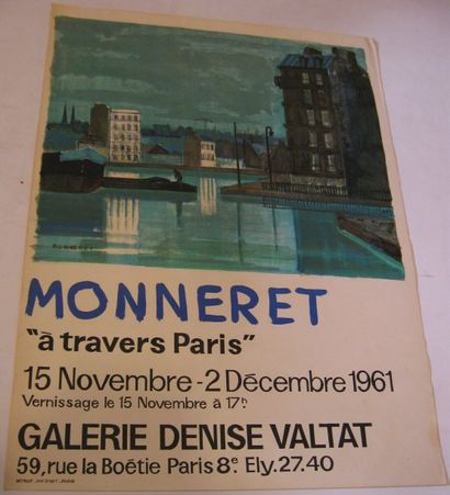 MONNERET Jean, Né en 1922 à travers Paris, Galerie Denise Valtat, 1961, lithographie...