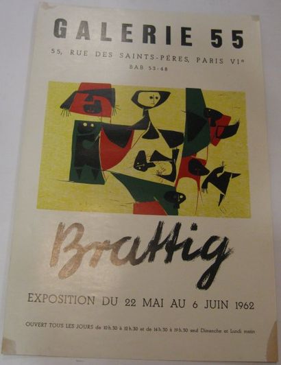 BRATTIG Werner, Né en 1932 Galerie 55, Paris, 1962, sérigraphie, 639 x 429 mm. Etat...