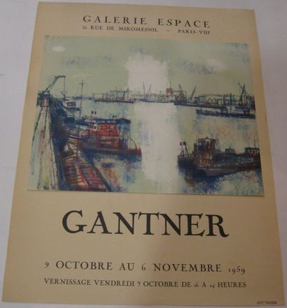 GANTNER Bernard , né en 1928 Galerie Espace, Paris, 1959, Lithographie appliquée,...
