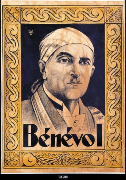 null BENEVOL . "Bénévol".Lithographie en sépia illustrée d'un portrait de Benevol...