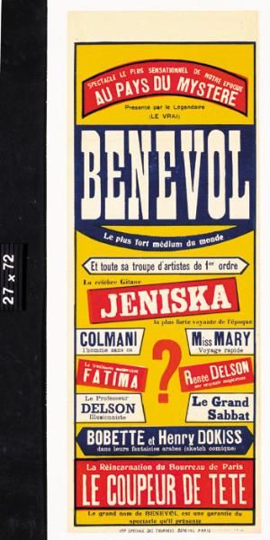  BENEVOL . "Bénévol, Au pays du mystère".Affiche avec texte tricolore rouge, jaune,...