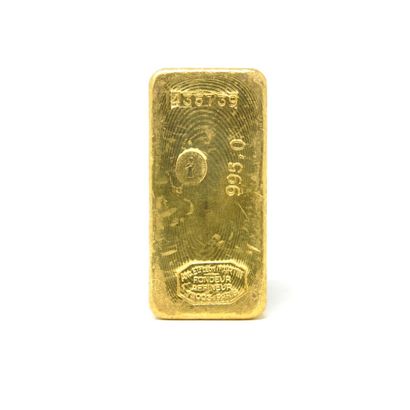 null 
Gold ingot numbered 435739, accompanied by its test bulletin of the Establishments...