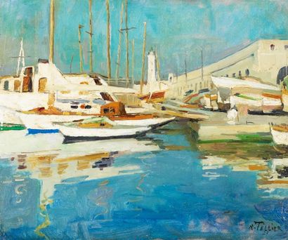 null Raymond TELLIER (1897-1985)
"Le port d'Antibes, 57"
Huile sur papier marouflé...