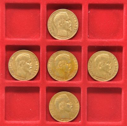 5 pièces de 20 francs or Napoléon III tête...