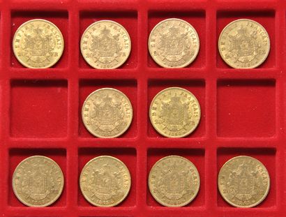 null 10 pièces de 20 francs or Napoléon III tête laurée.
Années: 1864 A (x5), 1864...