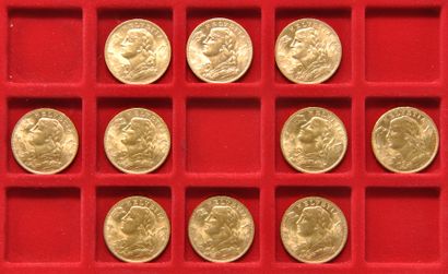 null 10 pièces en or de 20 Francs Suisse "Vreneli"
Années: 1915 (x2), 1918 (x3),...