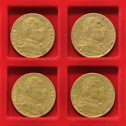 null 4 pièces de 20 Francs or Louis XVIII Roi de France, buste habillé.
Années: 1814...