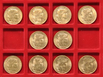 null 10 pièces de 20 francs or au Coq, République Française.
Années: 1905 (x6), 1906...