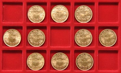 null 10 pièces en or de 20 Francs Suisse "Vreneli"
Années: 1949 (x10)