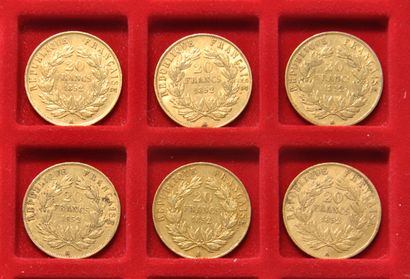 null 6 pièces de 20 francs or Louis Napoléon Bonaparte
Années: 1852 A (x6)
