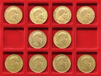 null 10 pièces de 20 francs or Napoléon III tête nue.
Années: 1858 A (x6), 1859 A...