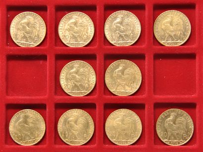 null 10 pièces de 20 francs or au Coq, République Française.
Années: 1906 (x2), 1907...