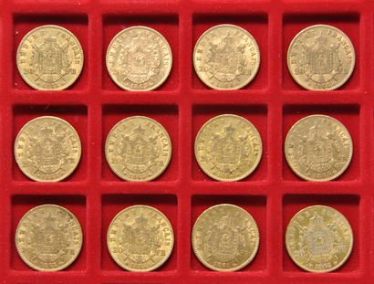 null 12 pièces de 20 francs or Napoléon III tête laurée. 
Années: 1861 A (x1), 1863...