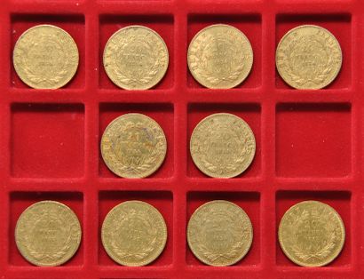 null 10 pièces de 20 francs or Napoléon III tête nue.
Années: 1853 A (x3), 1854 A...