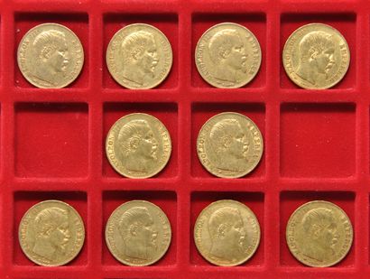 null 10 pièces de 20 francs or Napoléon III tête nue.
Années: 1856 A (x1), 1857 A...