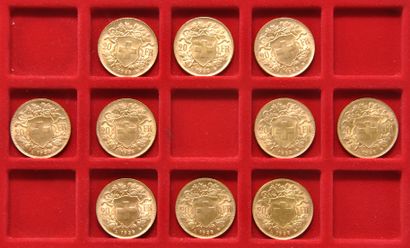 null 10 pièces en or de 20 Francs Suisse "Vreneli"
Années: 1935 (x10)