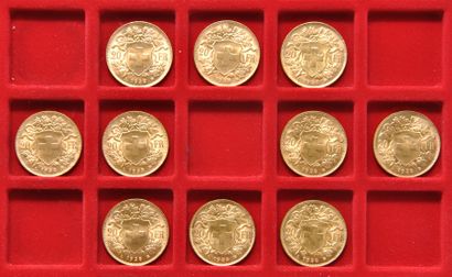 null 10 pièces en or de 20 Francs Suisse "Vreneli"
Années: 1935 (x10)