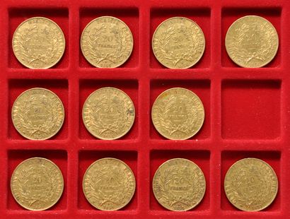 null 11 pièces de 20 francs or Céres. 
Années: 1850 A (x2), 1851 A (x9)