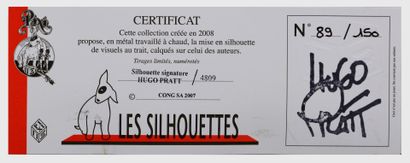 null Hugo PRATT (1927 - 1995). 
Silhouette signature.
 Métal. H: 16 cm.
 Edition...