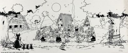 null UDERZO 
"Asterix, Le Banquet "
Ensemble de 3 plaques émaillées formant triptyque,...