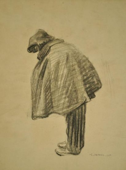 Edmond JAMOIS (1876 - 1975) Homme à la cape Dessin Estimation: 60 à 80 H: 33.50 cm...