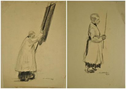 Edmond JAMOIS (1876 - 1975) La procession Lot de 2 dessins Estimation: 50 à 60 H:...