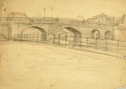 Edmond JAMOIS (1876 - 1975) Le pont Neuf à Lille Dessin Estimation: 40 à 60 H: 22.50...