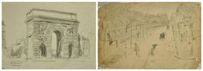 Edmond JAMOIS (1876 - 1975) Paris, Porte St Martin, Les quais Lot de 2 dessins Estimation:...