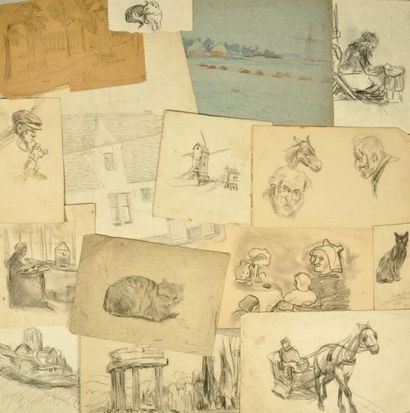Edmond JAMOIS (1876 - 1975) Croquis et esquisses Lot de 15 dessins Estimation: 30...
