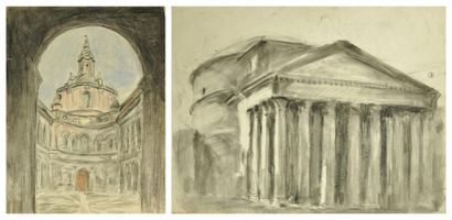 Edmond JAMOIS (1876 - 1975) Vues de Rome Lot de 2 dessins Estimation: 40 à 60 H:...