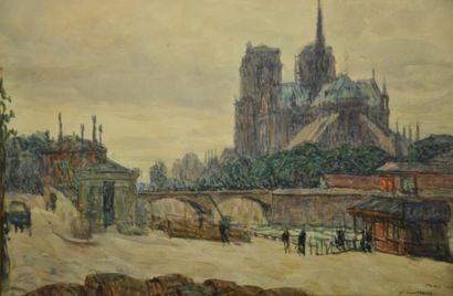Fernand Fortuné TRUFFAUT (1866 - 1955) Notre Dame de Paris. Aquarelle. H: 24 cm x...