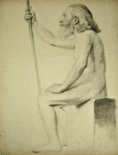 Edmond JAMOIS (1876 - 1975) Académies d'homme, Cours de dessin à l'école des Beaux...