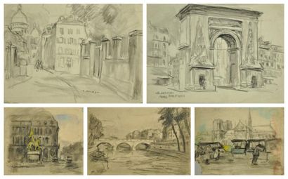 Edmond JAMOIS (1876 - 1975) Vues de Paris. Lot comprenant 15 dessins. 7 signés. Dimension...