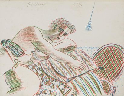 Alexandre FASSIANOS (1935) La sieste. Lithographie. H: 26 cm x L: 33 cm. Signée en...